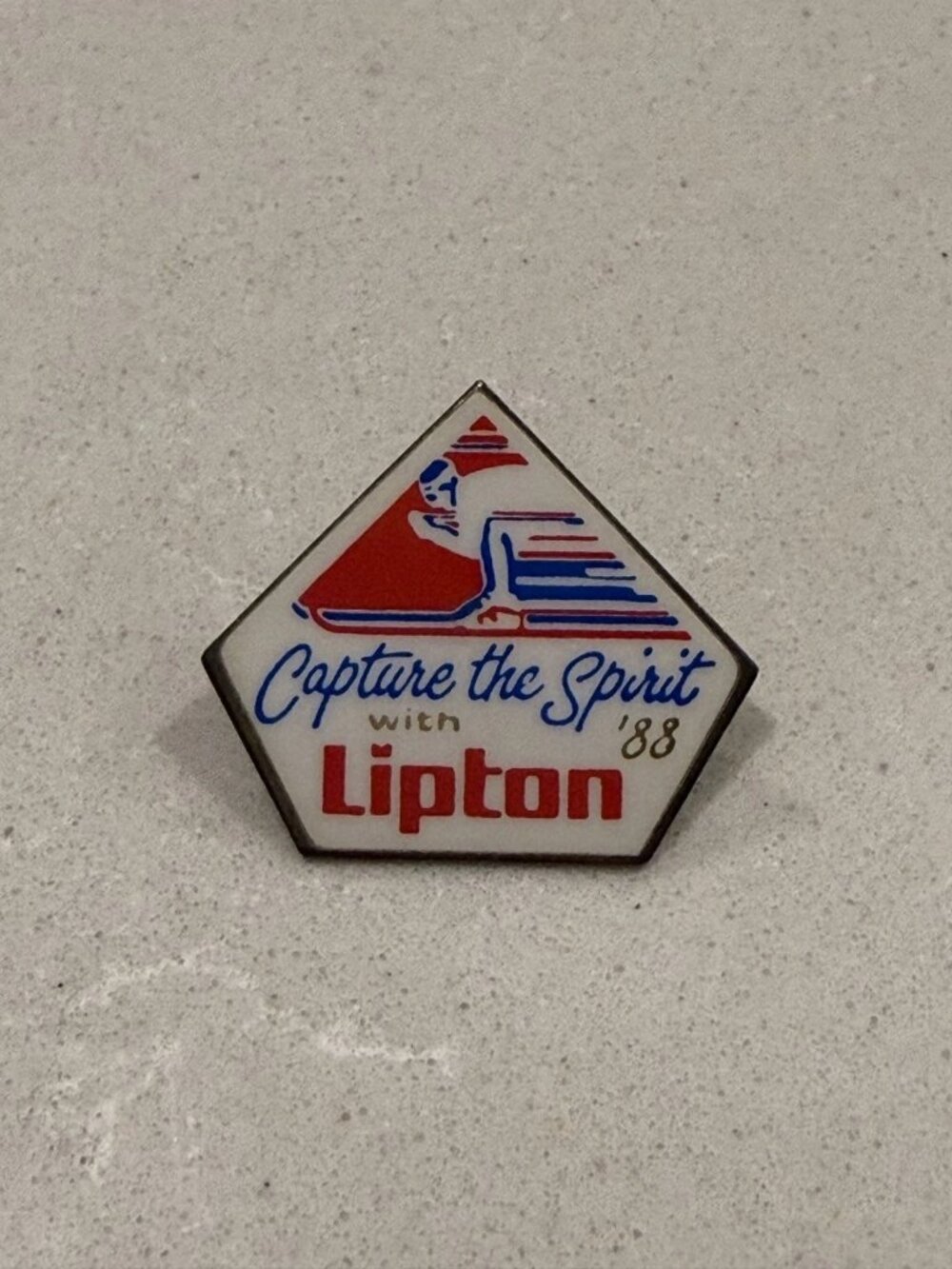 "Capture the Spirit with Lipton" '88 Lapel Pin Vintage Pin, 1.1 x 1" Clean